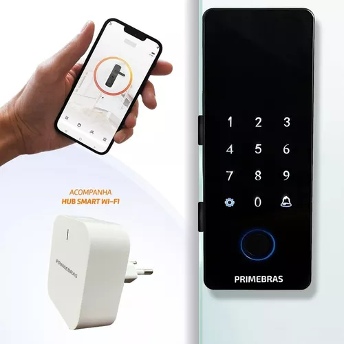 Fechadura Digital Smart Athenas Vidro App + Hub Wi-fi