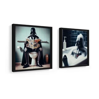 kit 2 quadros 18x18 cm banheiro, lavabo, toalete, star wars, Darth Vader, moldura e vidro 18x18 cm
