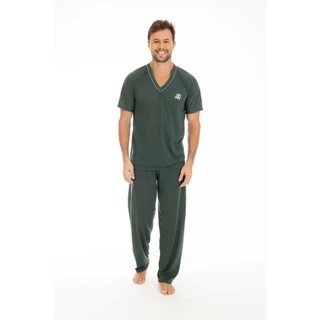Pijama Masculino Meia Estação Camisa Manga Curta Gola V e Calça Comprida de Homem em Malha em Oferta na Shopee