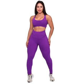 Conjunto Calça Legging Fitness Mais Top Com Bojo Poliamida Academia Cintura Alta