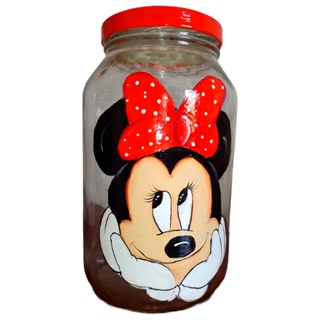 Pote de Vidro 3L Grande Mickey e Minnie Com Tampa Vermelha Para Alimentos