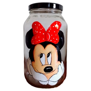 Pote de Vidro 3L Grande Mickey e Minnie Com Tampa Preta Para Mantimentos
