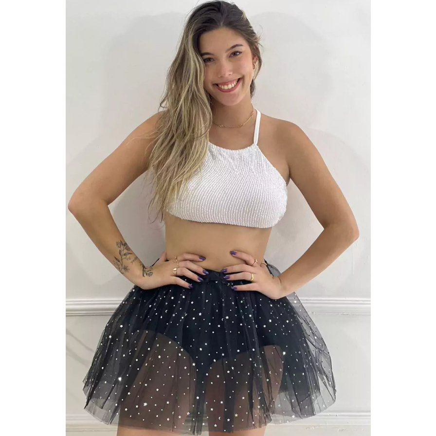Uma Saia Transparente Saia Tule Adulto Carnaval Brilho