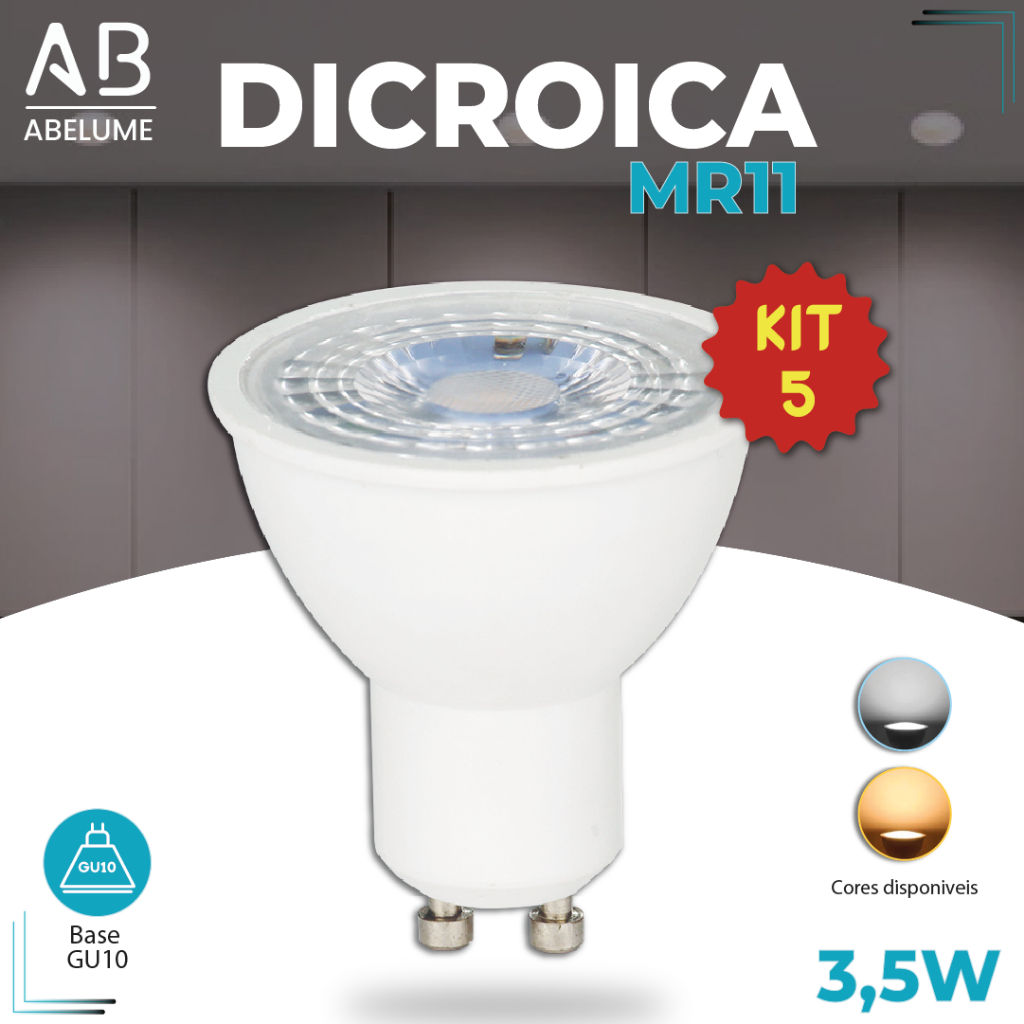 Kit 5 Lâmpada Led Mini Dicroica Gu10 Mr11 3,5w Bivolt Luz Branca/Amarela