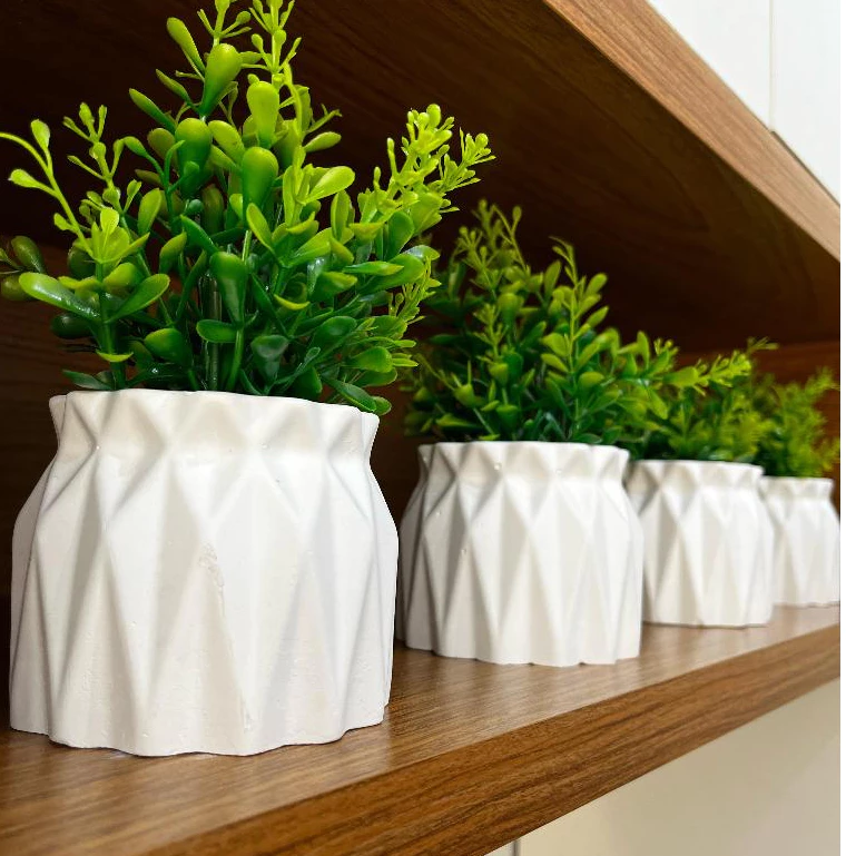 Kit 4 Unidades Vaso decorativo de gesso texturizado para Suculentas Cactus e outras plantinhas cinturinha