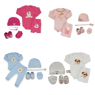 Body Bebê com Calça Bordado e Acessórios Kit 6peças