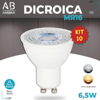 Kit 10 Lâmpada Led Dicroica Gu10 Mr16 6,5w Bivolt Luz Branca/Amarela