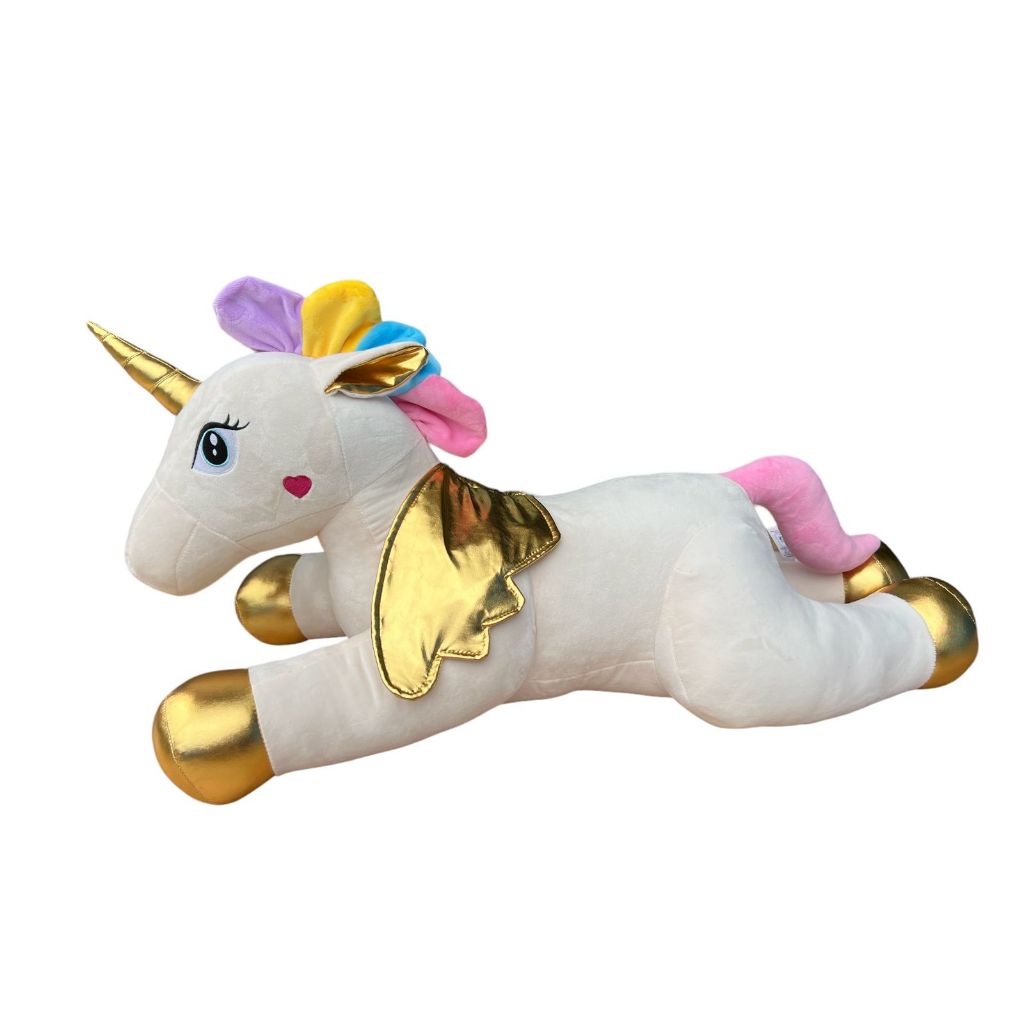 Unicórnio de Pelúcia Normal Dourado 90 cm Decoração Quarto Festa Infantil Presentes