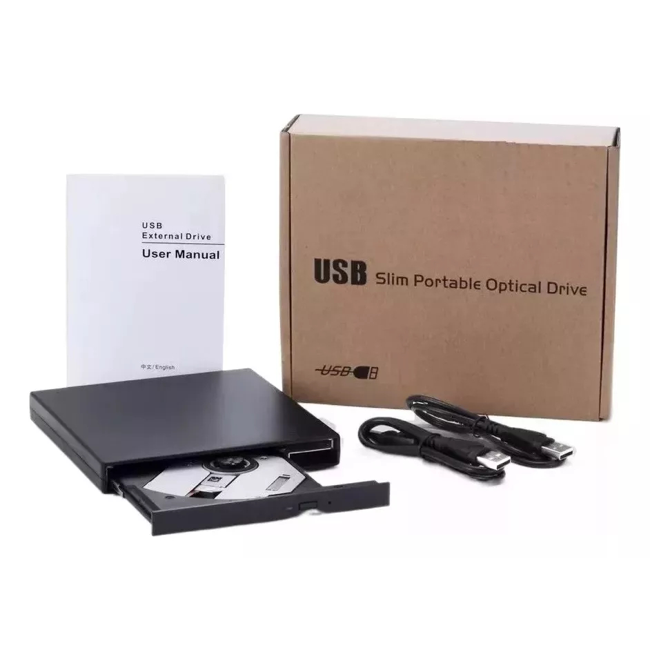 Leitor Cd Dvd Externo Slim Preto Usb 2.0 P/ Pc Notebook 1Gbps