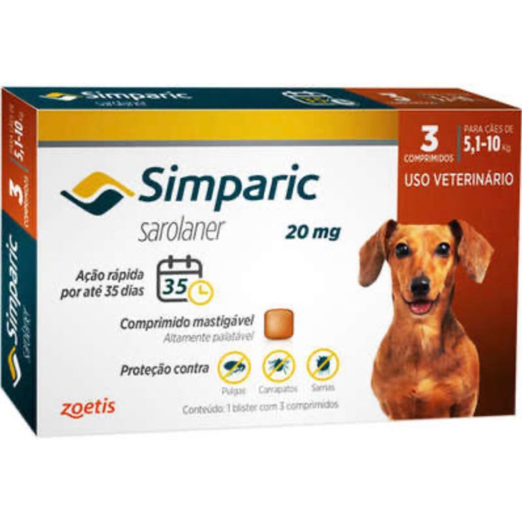 Simparic 5 A 10 Com 3 Comprimidos (20 Mg)