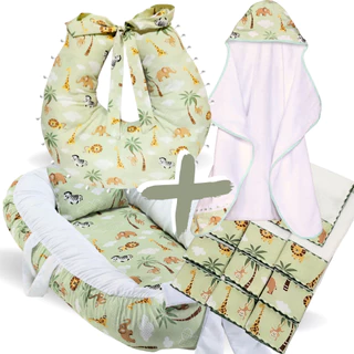 Kit Ninho Redutor de Berço Bebe + Toalha de Banho Forrada + 6 Toalha de Ombro + Almofada Amamentação