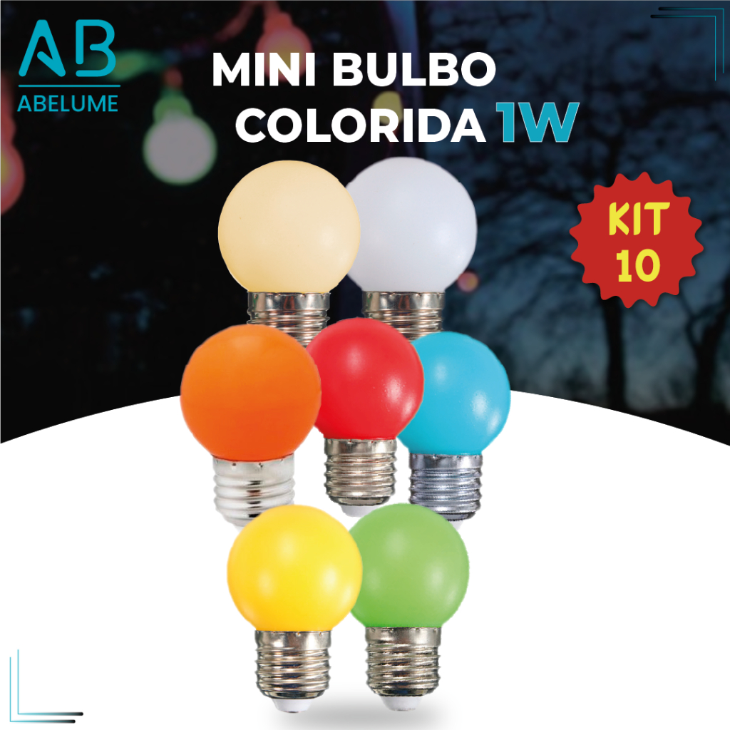 Kit 10 Lâmpadas Coloridas Led Mini Bulbo Bolinha 1w 220V E27 Luz ...