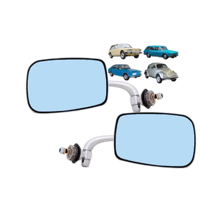 Par Retrovisor Fusca Mexicano Convexo Azul Aço Inox.