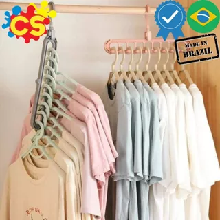 Kit ( 10 , 20 ,30 ) Cabide Magico Organizador 9 Furos MultiDobrável Guarda-Roupa