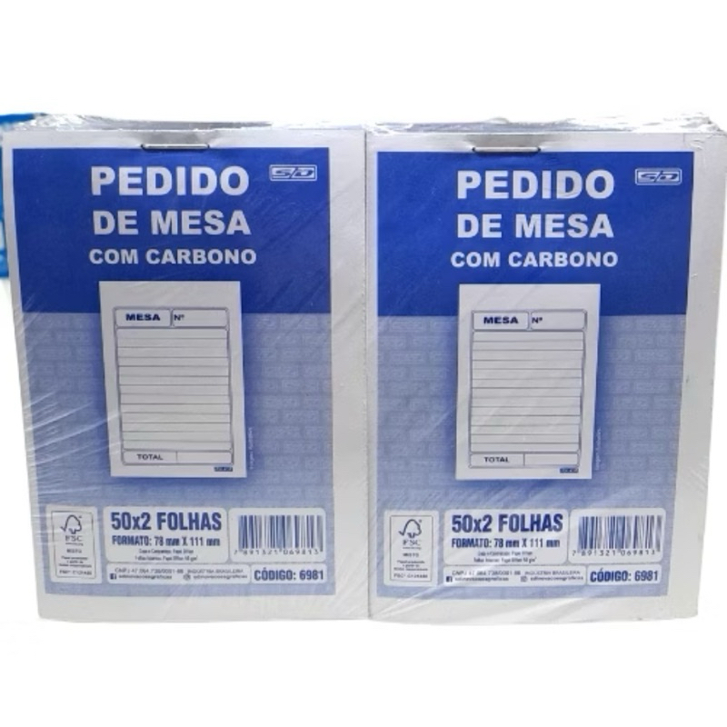 Pedido de Mesa com carbono 50x2 Folhas 78mm x 111mm. (20 Bloquinhos ...