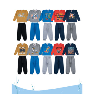 Kit 6 peças Moletom Infantil Menino - 3 blusas + 3 calças Estampa Divertida Envio Sortido