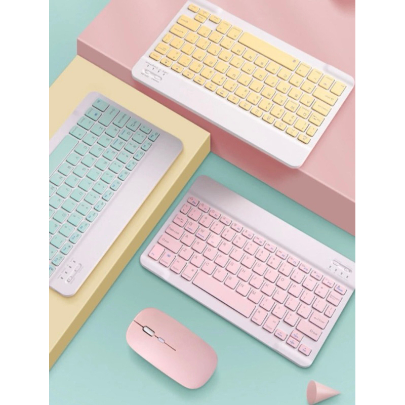 Conjunto De Mouse Sem Fio Bluetooth Teclado Colorido Para Android Ios IPad Macaron Tablet