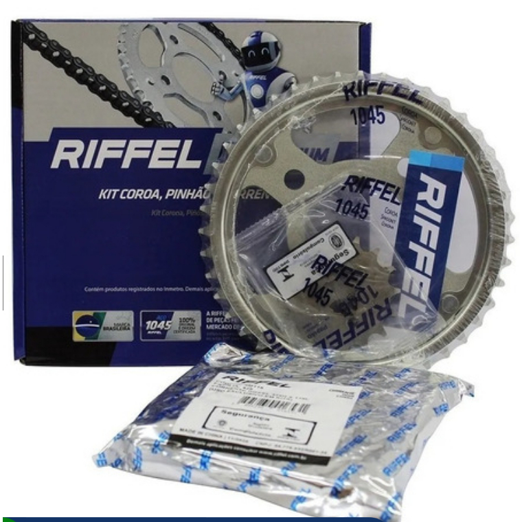 Kit Relação Transmissão 160 ORIGINAL RIFFEL Honda CG TITAN FAN START CARGO 160 COROA PINHÃO CORRENTE AÇO 1045 2015 2016 2017 2018 2019 2020 2021 2022 2023 2024 2025