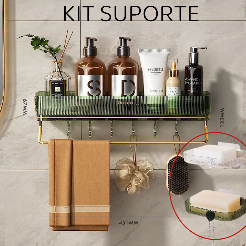 Kit Suporte De Sabonete/Shampoo Com Porta Toalha E Porta Sabonete ...