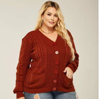 Casaco Blusa Frio Lã Feminino Plus Size com Botões