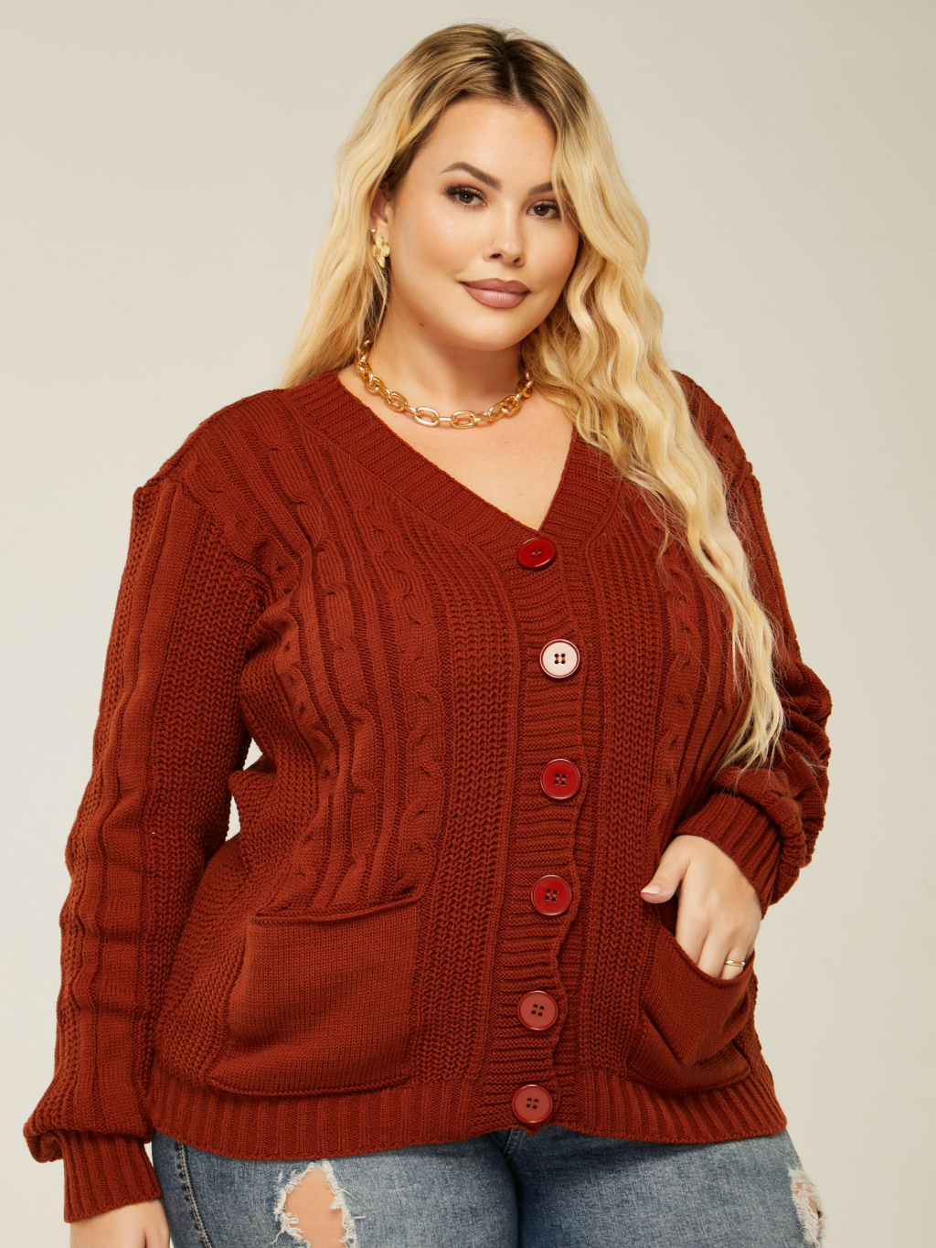 Casaco Blusa Frio Lã Feminino Plus Size com Botões