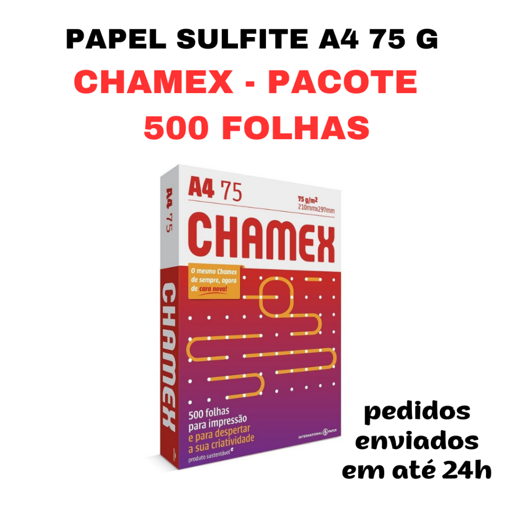 Pacote de Papel Sulfite CHAMEX A4 Resma com 500 Folhas - 1 pacote ...