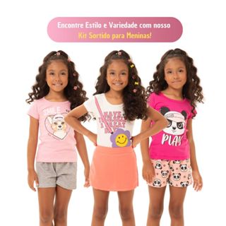 Kit Sortido 12 Peças de Roupas Infantil Menina - 6 Camisetas + 6 Bermudas - Promoção - Kit com 6 Conjuntos de Roupa Infantil Menina Verão Feminino Bebe Barato