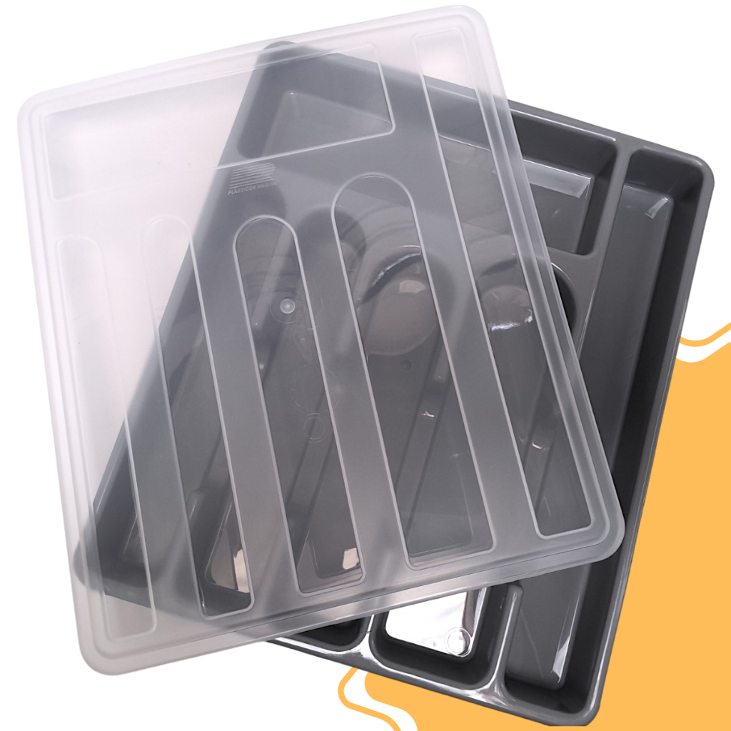 Porta Talher com 6 Divisórias e Tampa Cozinha Pratica Organizada com Material de Alta Qualidade
