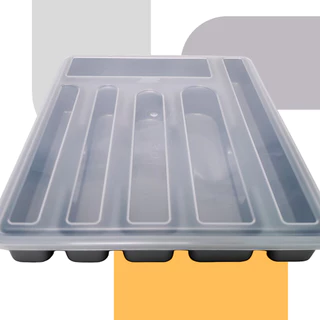 Utensílio de Cozinha Porta Talher Organizador Multiuso Com Tampa 6 Divisórias em Plástico Resistente Alta Qualidade Para sua Cozinha