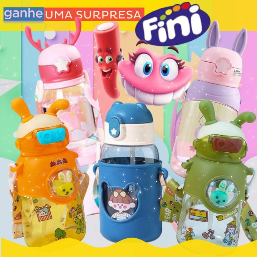 Garrafa de Água - Infantil Coelho, Alce e Urso com Desenhos e Alças