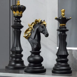 Kit Com 3 Peças De Xadrez Enfeite 17cm Luxo Decorativo