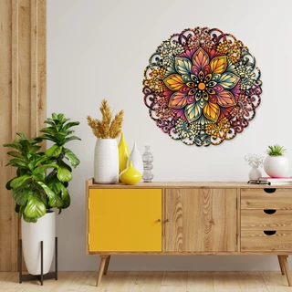 Mandala Em Madeira 3mm, quadro decorativo para parede, floral, cores vivas - MANDALA COR