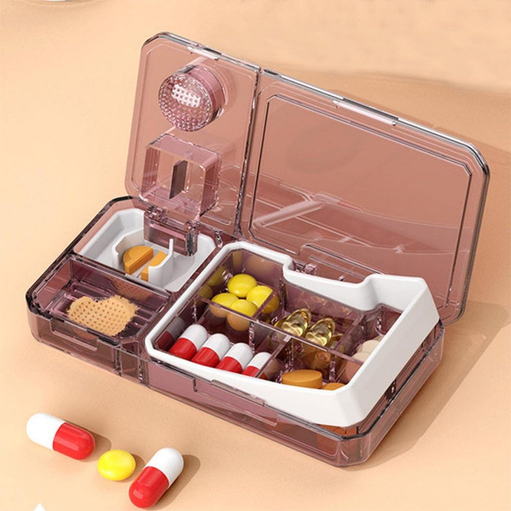 Comprimidos para Cortar Comprimidos Pequenos - Cortador pessoal vitaminas e comprimidos 3 em 1,Porta-comprimidos portátil minúsculo com lâmina corte, quebra-comprimidos para Sritob