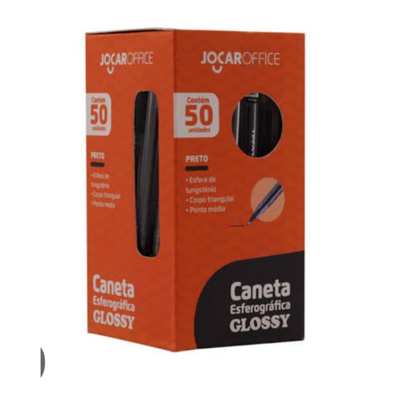 Caneta preta esferográfica glossy com 50 unidades Jocar office.
