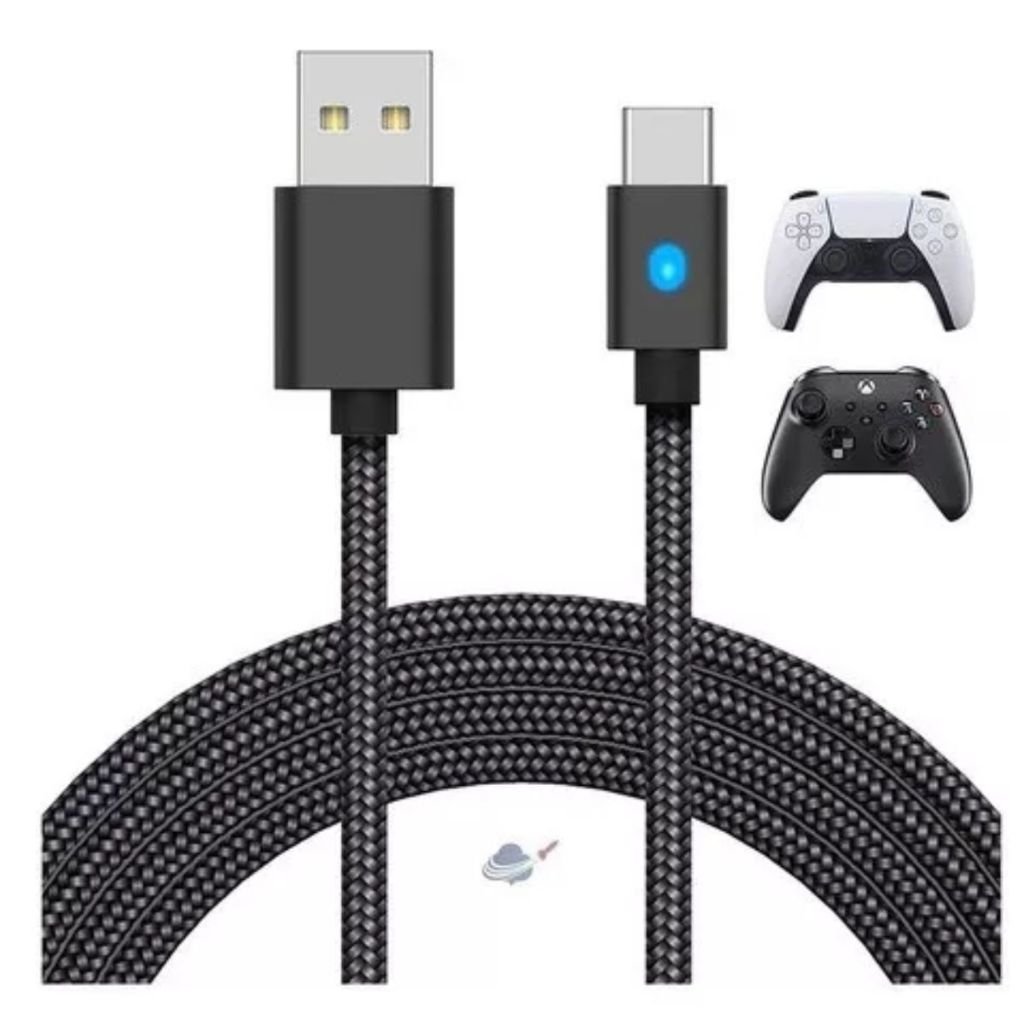 Cabo Para Controle Ps5 Com Indicador De Carga Tipo C 3 Metros