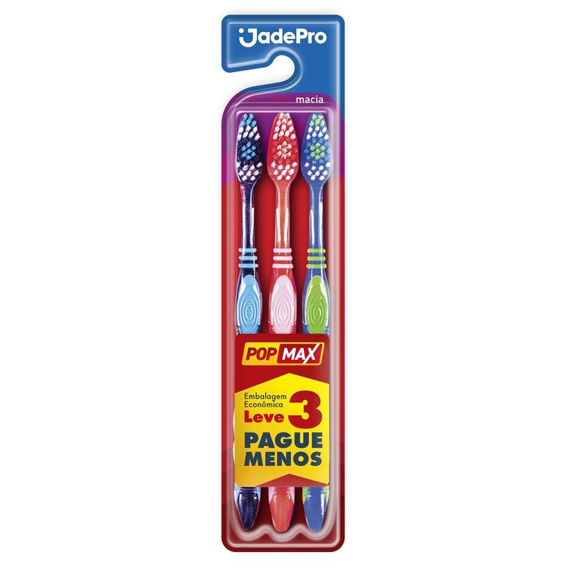 Escova Dental Macia JadePro Popmax Embalagem Econômica Leve 3 Unidades Pague Menos