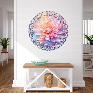Mandala Em Madeira 3mm, quadro decorativo para parede, flor, arco-íris, abstrato, FLOR DE SEDA