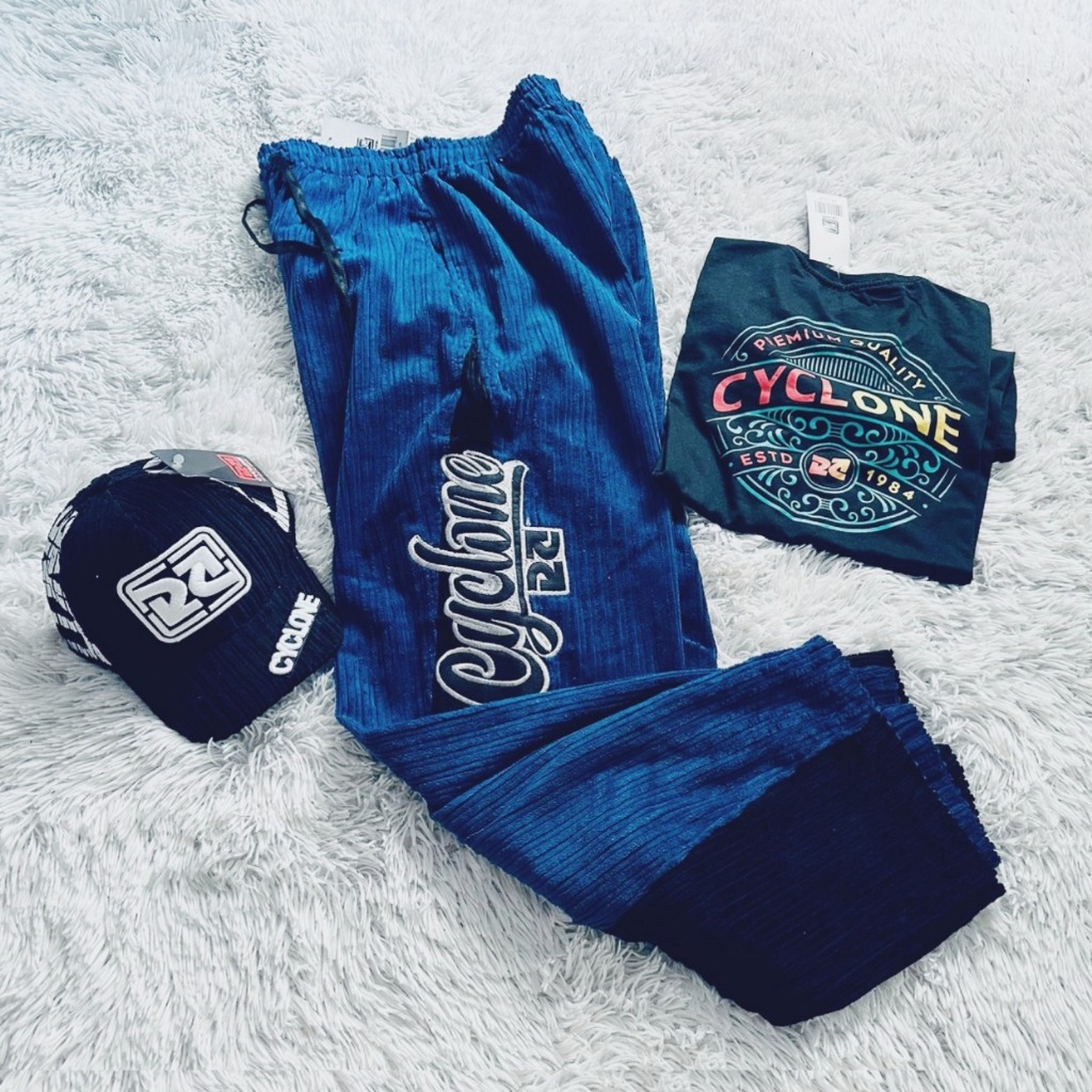 Kit Cyclone Calça de Veludo, camiseta e Boné Mod 6 | Shopee Brasil