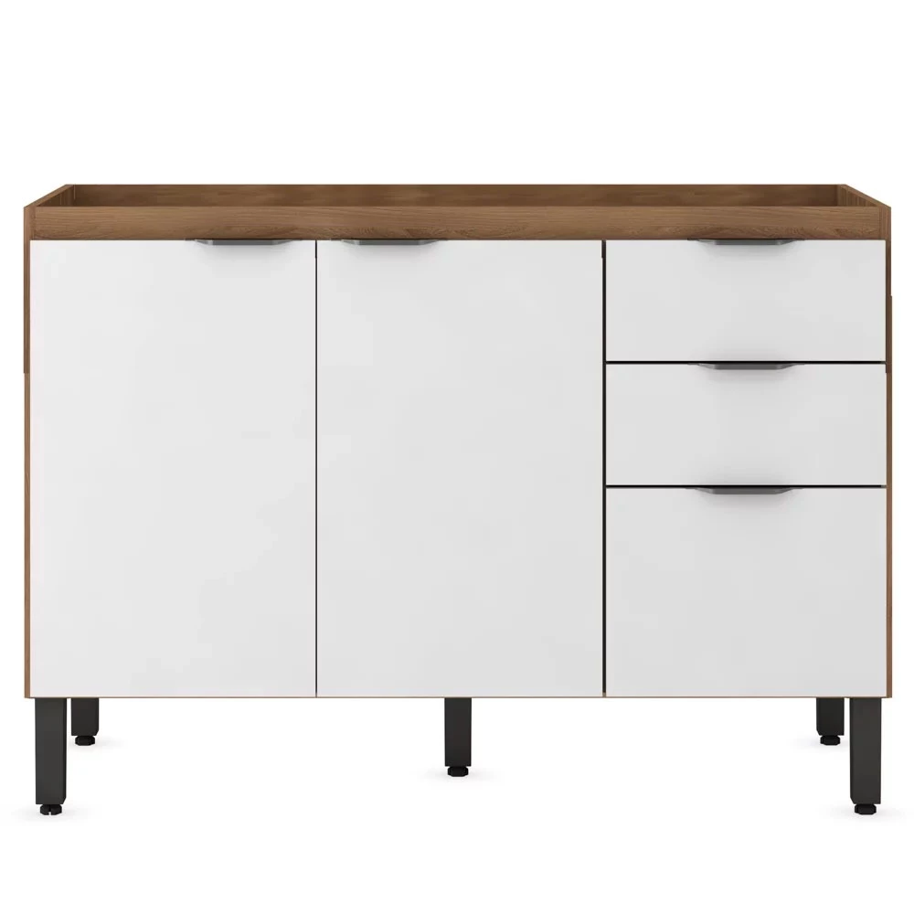 Balcão Para Cozinha Sem Tampo 120cm 3 Portas 2 Gavetas Firenze SSX Multicoisas