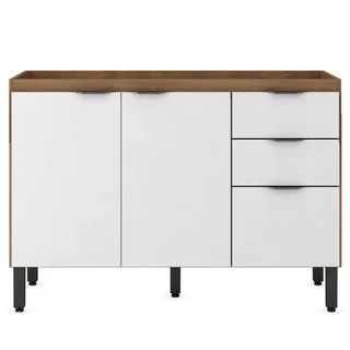 Balcão Para Cozinha Sem Tampo 120cm 3 Portas 2 Gavetas Firenze SSX Multicoisas