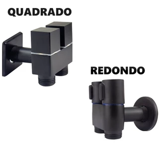 Torneira Registro Válvula Preto Fosco Dupla Saída ½" para Banheiro Cozinha Área de Serviço Lavabo