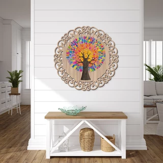 Mandala Em Madeira 3mm, quadro decorativo para parede, Arvore Da Vida, Meditação, Yoga, MANDALA MÃO