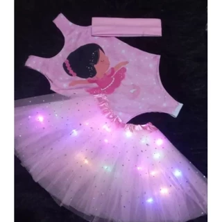 fantasia infantil balé bailarina faixa colan body bore led manguinha.