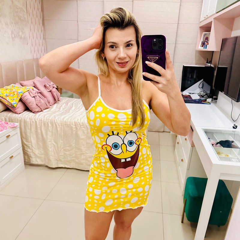 CAMISOLA ALCINHA VERÃO FEMININA/BOB ESPONJA/PIJAMA/ROUPA DE DORMIR