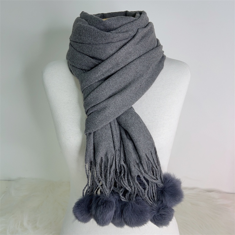 Cachecol grosso de inverno feminino, cor sólida com pompom | Shopee Brasil