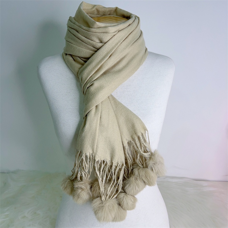 Cachecol grosso de inverno feminino, cor sólida com pompom | Shopee Brasil
