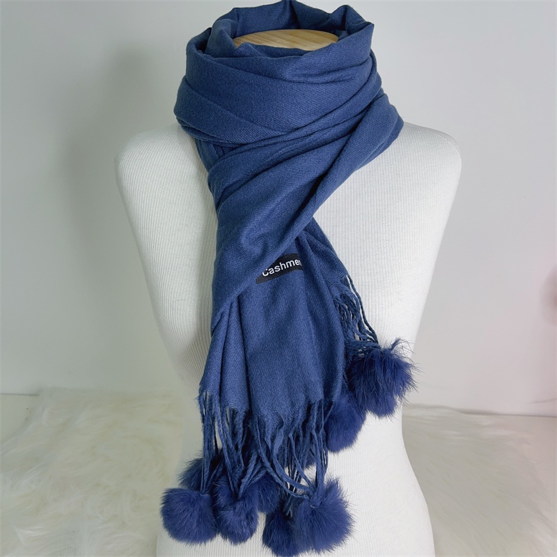 Cachecol grosso de inverno feminino, cor sólida com pompom | Shopee Brasil