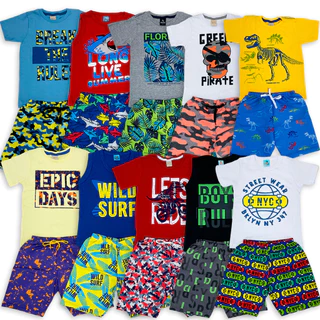 Kit 10 peças 05 Conjuntos ou 06 peças 03 Conjuntos Menino Infantil Verão Camiseta +Shorts
