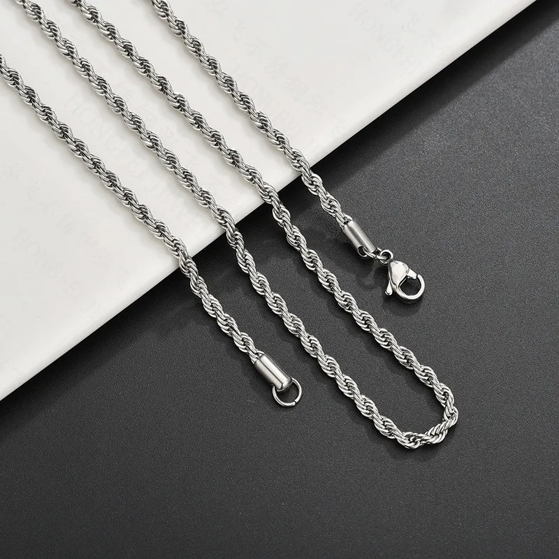 Corrente Colar Trançada Baiana 3mm Aço Inox 316L 60cm Prateada