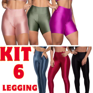 kit 6 legging feminino 3 shorts fitness 3 calças de treino 3d combo academia
